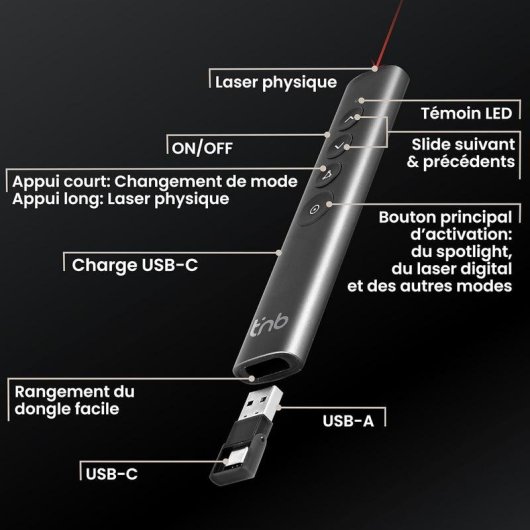 Presentateur TnB AIRPRESENTER Aluminium Gris Sans Fil Rechargeable
