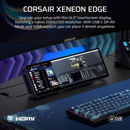 Monitor Gaming Corsair XENEON Edge 14,5" LCD Táctil 2K 32:9 USB C HDMI Mate