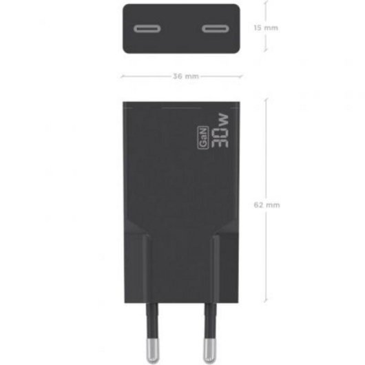 Chargeur mural Aisens A110-1006 GaN 30W 2xUSB-C noir ultrafin