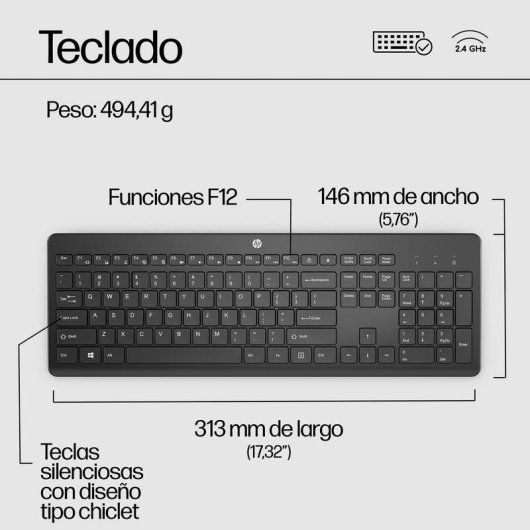 Tastiera HP 230 wireless a membrana full-size nera
