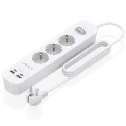 Steckdosenleiste Aisens ASPS-2A2C10-W 3 Steckplätze 2 USB-A 2 USB-C mit Schutz und Schalter