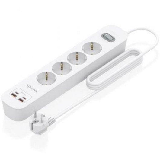 Multiprise Aisens ASPS-2A2C12-W 4 Prises 2 USB-A 2 USB-C avec Protection et Interrupteur