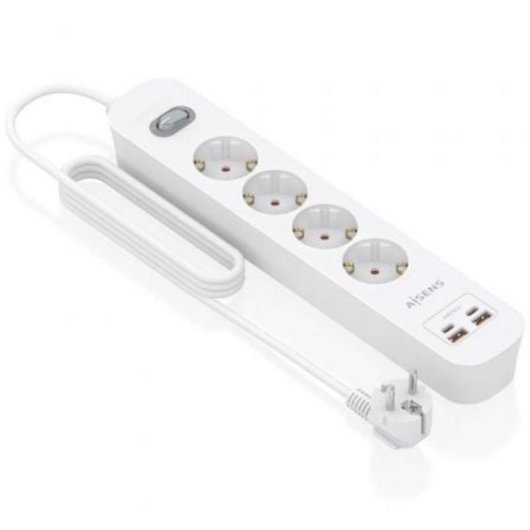 Multiprise Aisens ASPS-2A2C12-W 4 Prises 2 USB-A 2 USB-C avec Protection et Interrupteur