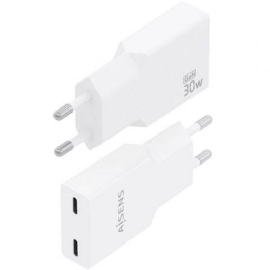Carregador Aisens A110-1003 GaN 30W 2xUSB-C Branco Carga Rápida