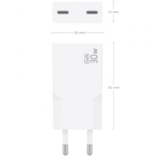 Carregador Aisens A110-1003 GaN 30W 2xUSB-C Branco Carga Rápida