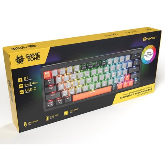 Tastiera Tracer TRAKLA47297 mini meccanica wireless e cablata RGB QWERTY grigia