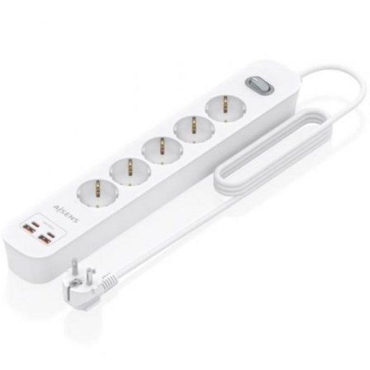 Multiprise Aisens ASPS-2A2C14-W 5 Prises 2 USB-A 2 USB-C avec Protection et Interrupteur