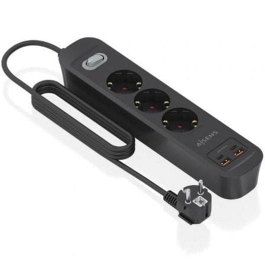 Multiprise Aisens ASPS-2A2C11-BK 3 Prises 2 USB-A 2 USB-C avec Protection et Interrupteur