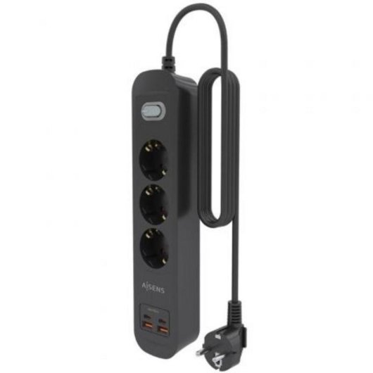 Multiprise Aisens ASPS-2A2C11-BK 3 Prises 2 USB-A 2 USB-C avec Protection et Interrupteur