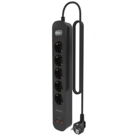 Multiprise Aisens ASPS-2A2C15-BK 5 Prises 2 USB-A 2 USB-C avec Protection et Interrupteur