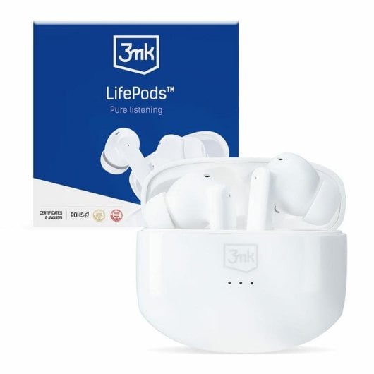 Écouteurs 3MK LifePods sans fil Bluetooth 5.3 avec Réduction de Bruit ANC Blancs
