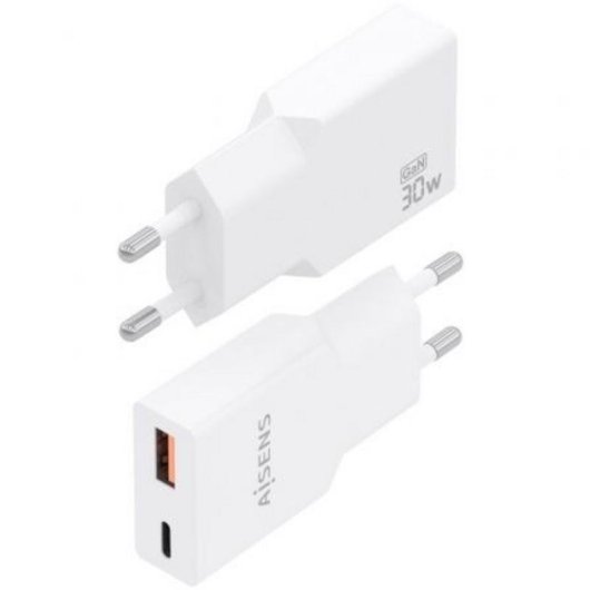 Chargeur Aisens A110-1002 GaN 30W USB-C PD3.0 QC4.0 USB-A QC3.0 Blanc