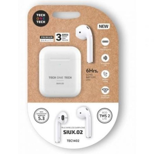 Auriculaires Tech One Tech SIUX.2 sans fil Bluetooth TWS avec étui de charge blanc