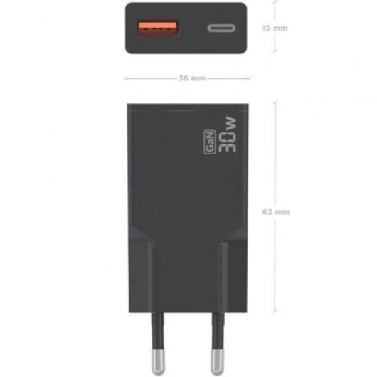 Carregador Aisens A110-1005 GaN 30W USB-C PD3.0 QC4.0 USB-A QC3.0 Preto