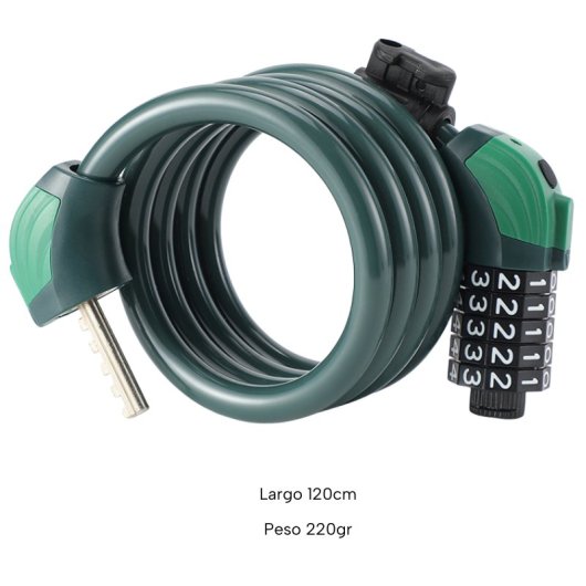 Candado De Cable 5 Digitos Con Luz, Verde Vidrio