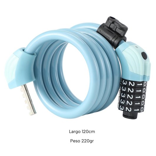 Candado De Cable 5 Digitos Con Luz, Azul Celeste