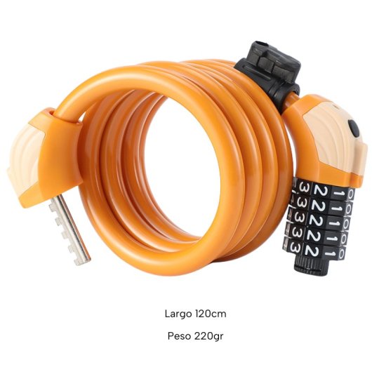 Candado De Cable 5 Digitos Con Luz, Naranja