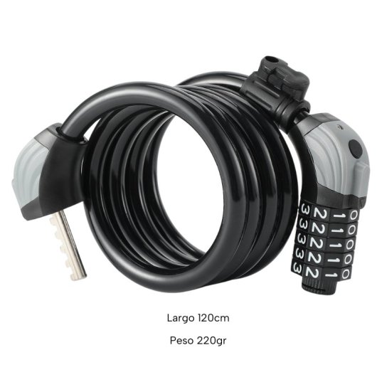 Candado De Cable 5 Digitos Con Luz, Negro
