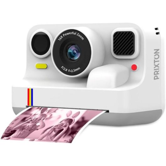 Cámara Instantánea Prixton Click&Go Flash 48MP Zoom Digital 16X Pantalla 2,4" Blanco + 4 Rollos