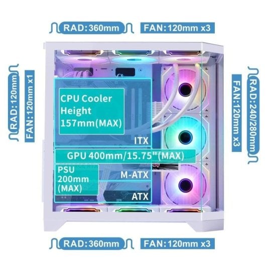 Case PC ProGaming Banshee Bianca Cube Tower ATX 7 Ventilatori ARGB Reverse
