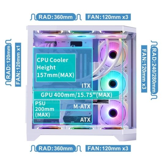 Progaming Banshee Blanco Caja Pc Cube Tower Atx Con 7 Ventiladores Argb Reverse, Controlador Argb + Pwm Con Mando A Dist
