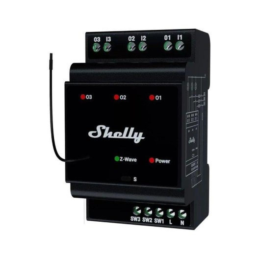 Relais Z-Wave Shelly Wave Pro 3 LR Contrôle éclairage, Rail DIN