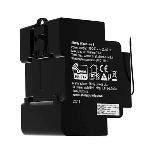 Relais Z-Wave Shelly Wave Pro 3 LR Contrôle éclairage, Rail DIN