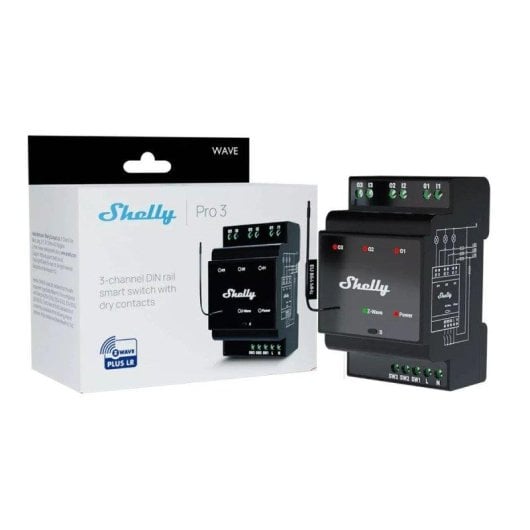 Relais Z-Wave Shelly Wave Pro 3 LR Contrôle éclairage, Rail DIN