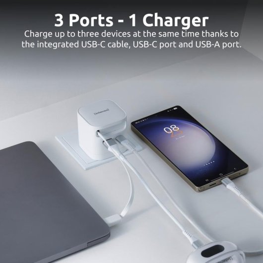 Sai Intenso 65W Batterie Intégrée GaN Charge Rapide USB-C USB-A Compact