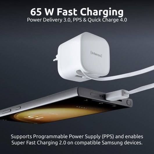 Sai Intenso 65W Batterie Intégrée GaN Charge Rapide USB-C USB-A Compact