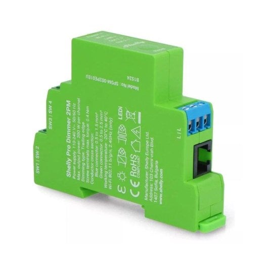 Relais Wi-Fi Shelly Pro Dimmer 2PM Wi-Fi LAN Bluetooth Contrôle de l’éclairage, DIN, Suivi de l’énergie