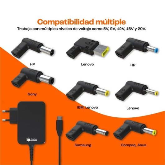 PcCom Essential Cargador Universal 90W USB-C 8 Adaptadores para Portátil