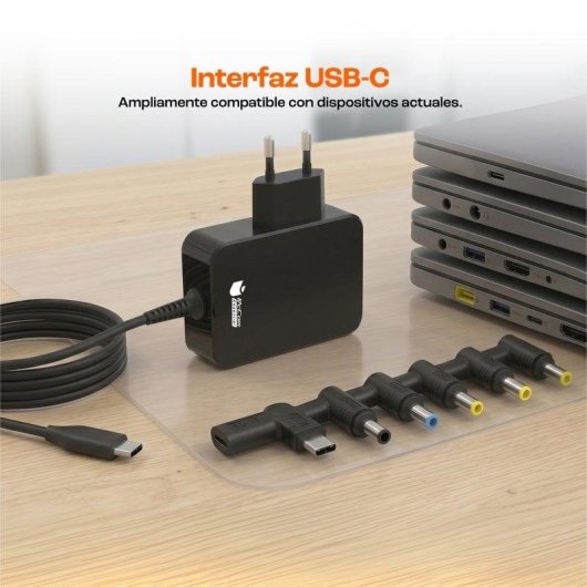 PcCom Essential Cargador Universal 90W USB-C 8 Adaptadores para Portátil