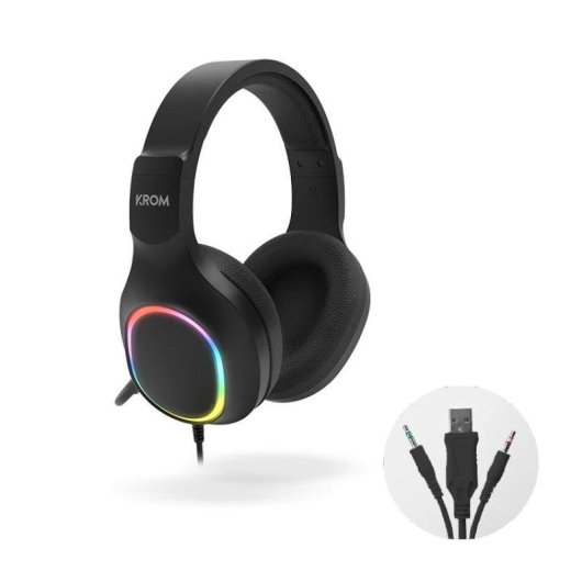 Clavier Krom Kenta Pack 4 en 1 à membrane RGB Noir avec souris, casque et tapis