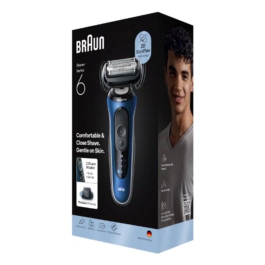 Rasoir Visage Braun Series 6 62-B1200s Sans Fil 60min Sec et Mouillé 3 Lames Charge Rapide