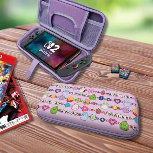 Capa rígida Lazerbuilt Switch 2 Squishmallows compartimento jogos rosa