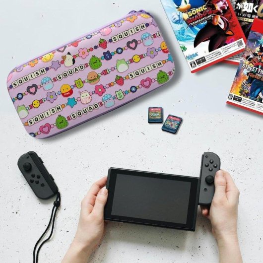 Capa rígida Lazerbuilt Switch 2 Squishmallows compartimento jogos rosa