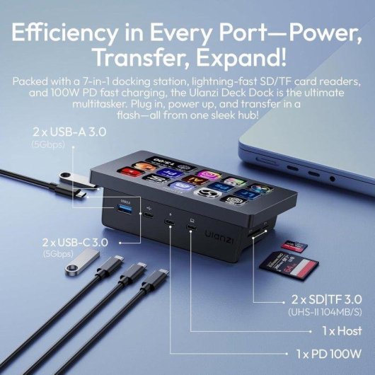 Contrôleur Ulanzi D200h 13 Touches LCD Hub 7-en-1 IA Lumières