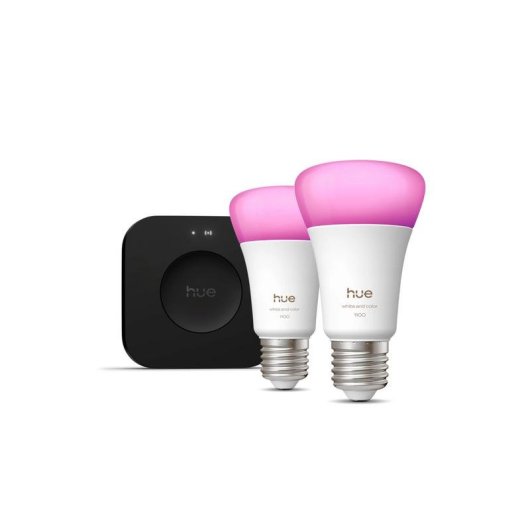 Kit de iluminacao inteligente Philips Hue White and Color Ambiance E27 A60 2 lampadas Bridge Pro Bluetooth Zigbee