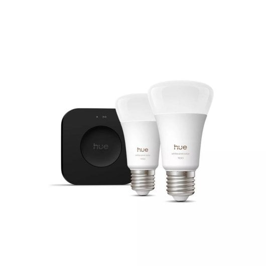 Kit de iluminacao inteligente Philips Hue White and Color Ambiance E27 A60 2 lampadas Bridge Pro Bluetooth Zigbee