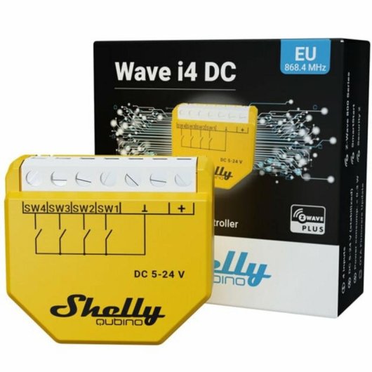 Relais Z-Wave Shelly Qubino Wave i4 DC Contrôle scénarios, 4 entrées, Encastrable