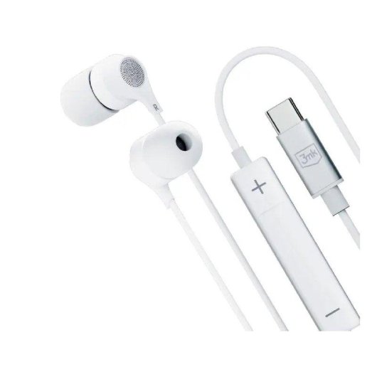 Auriculaires 3MK Wired USB-C filaires avec micro, télécommande et contrôle du volume Blancs