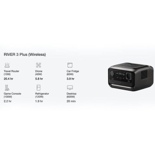 Estación de energía EcoFlow River 3 Plus 286Wh 2 puertos AC y 3 puertos USB Batería Li-ion Pantalla LCD Compatible UPS