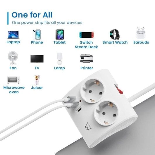 Energie-Station Ewent EW3871 2 Schuko-Steckdosen 2 USB-A 1 USB-C 1,5m Weiss Schalter