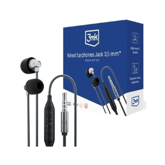 Kopfhörer 3MK Jack 3,5 mm kabelgebunden In-Ear mit Mikrofon und Fernbedienung Schwarz