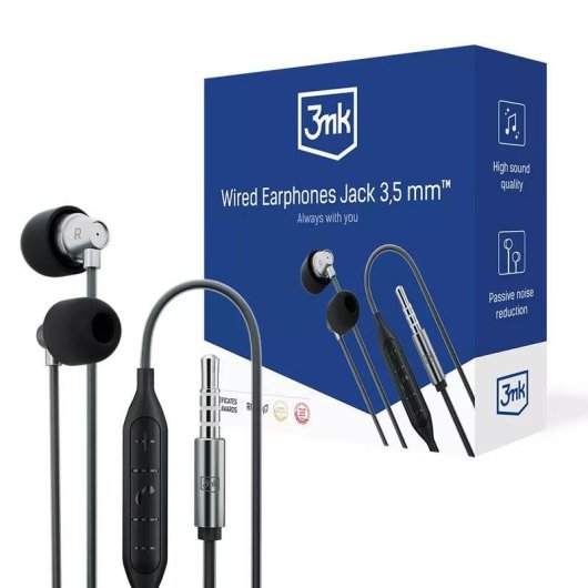 Kopfhörer 3MK Jack 3,5 mm kabelgebunden In-Ear mit Mikrofon und Fernbedienung Schwarz