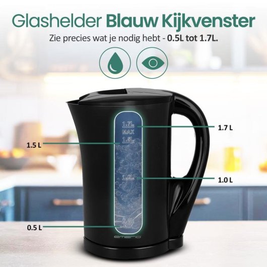 Bouilloire Emerio WK-123483 1,7 L 2200 W Noir sans fil