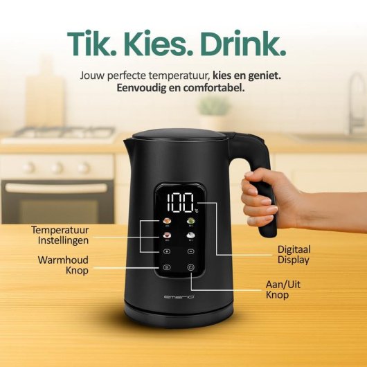 Bouilloire Emerio WK-132229 1,7L 2200W 13 températures écran tactile noir