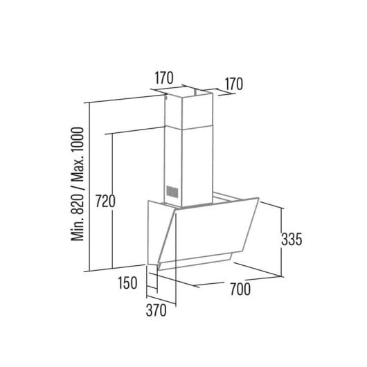 Campana extractora CATA JUNO 7000 GBK Recirculação 70cm com controlo táctil