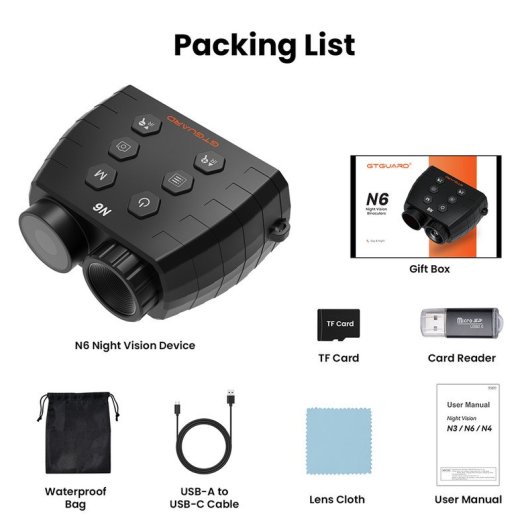 Gafas Visión Nocturna Gtguard N6 1.54" 5x Zoom 1080p Hd Con Ir 3w 2000mah